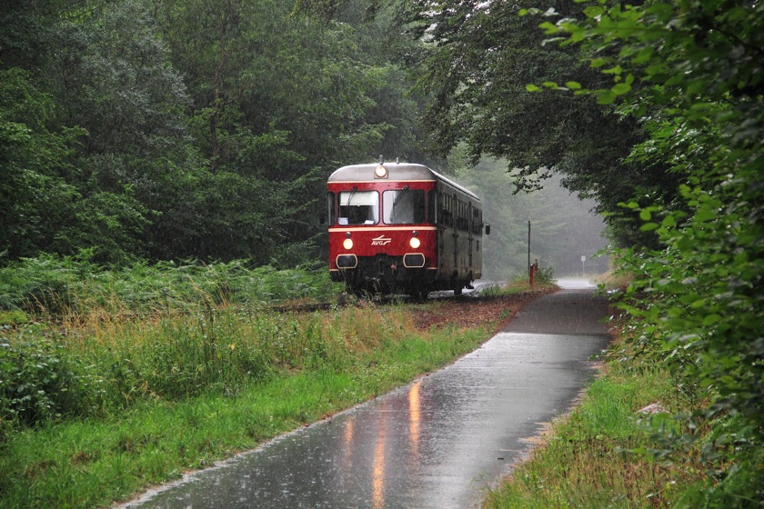 Felsenland-Express im Gewitterregen